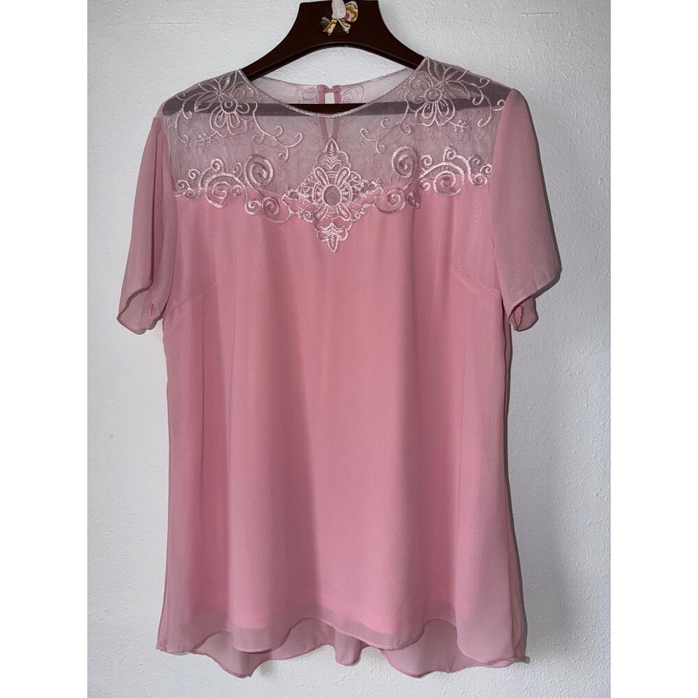 Cotton Candy Pink Lace Short Sleeve Fairycore Flowy Romantic Top Size Large